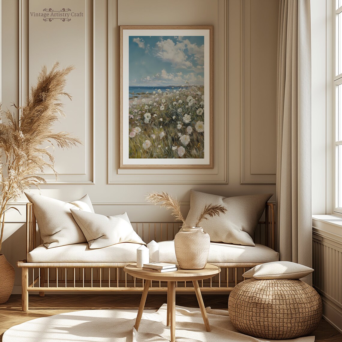 White Wildflowers By The Sea Breezy Coastal Meadow Art Poster - Image 3