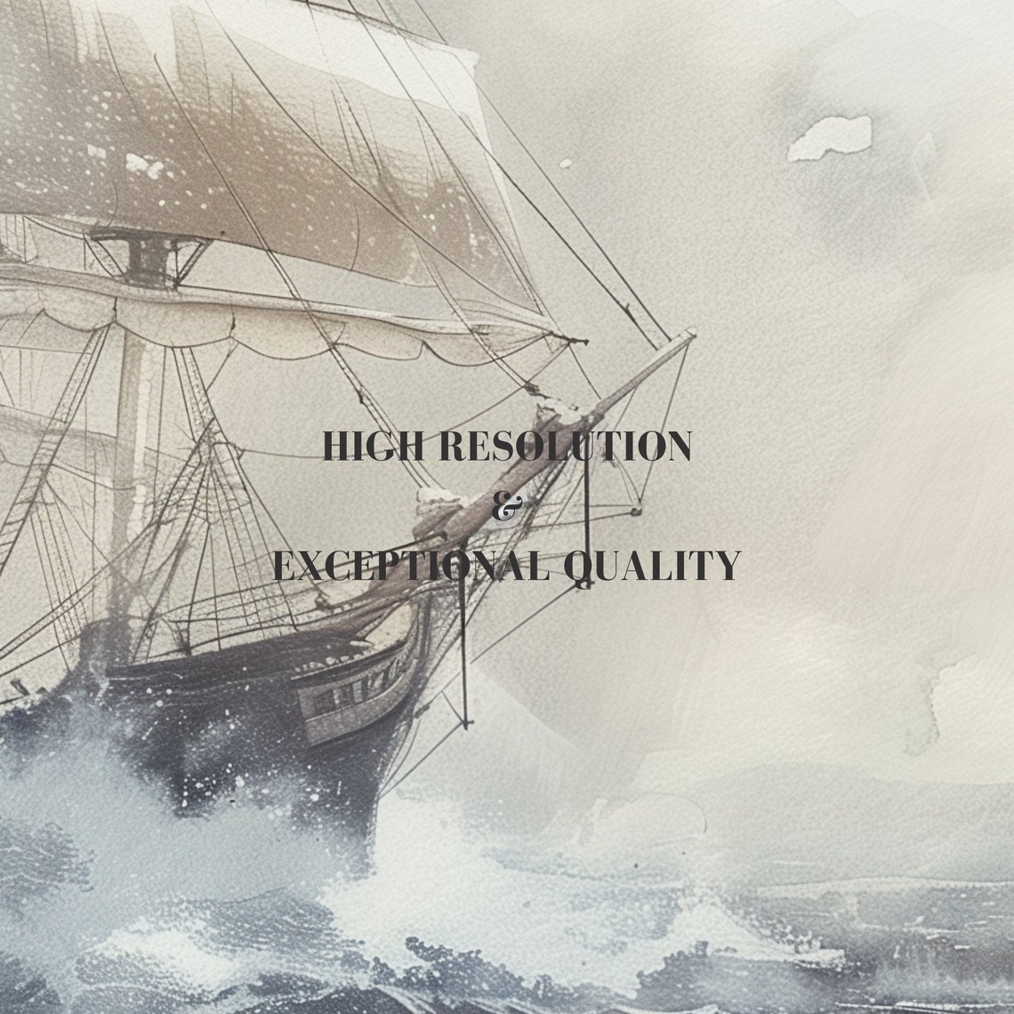 Tall Ship Stormy Sea Muted Nautical Watercolor Coastal Poster - Image 7