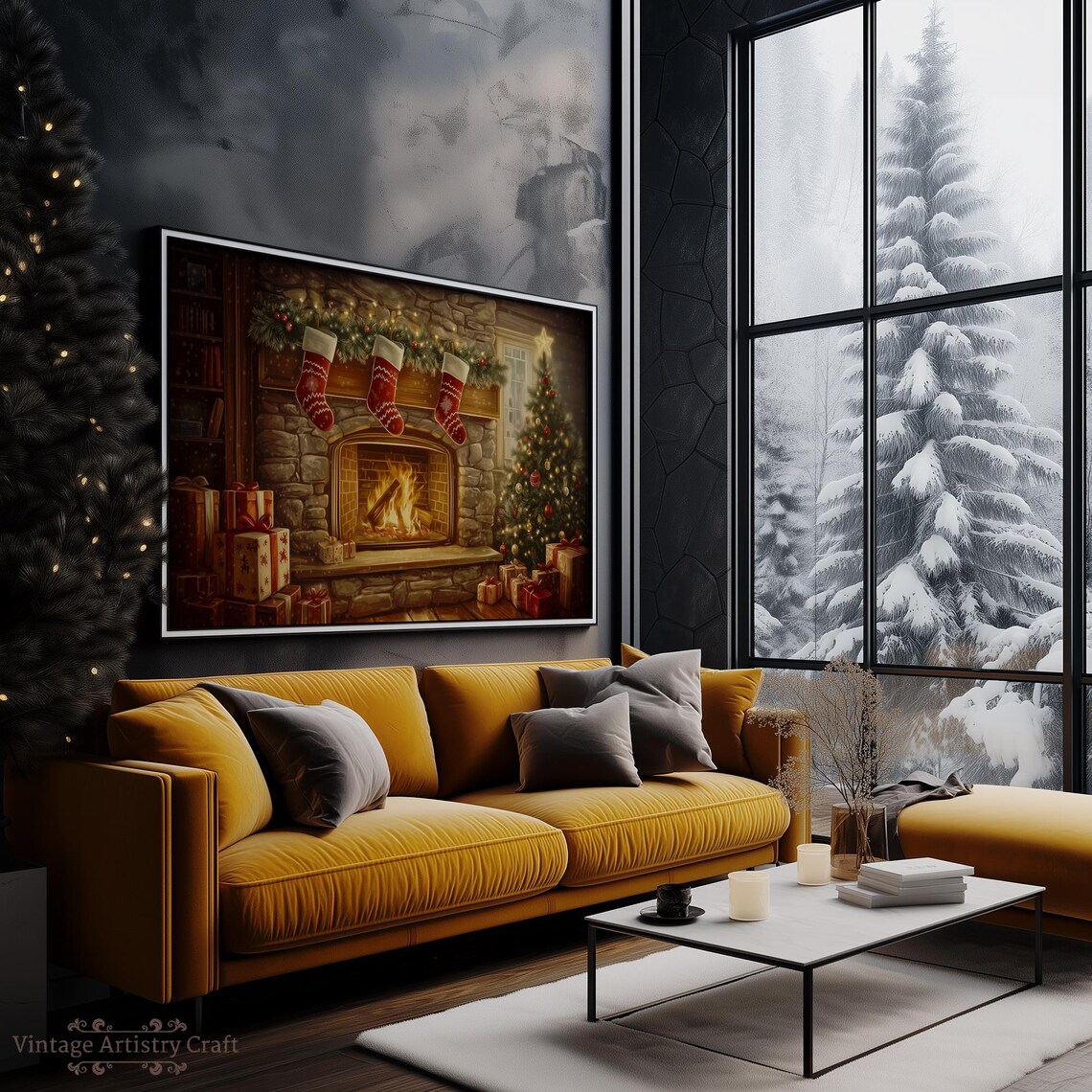 Cozy Christmas Fireplace Stockings Gifts Tree Warm Glow Poster - Image 2