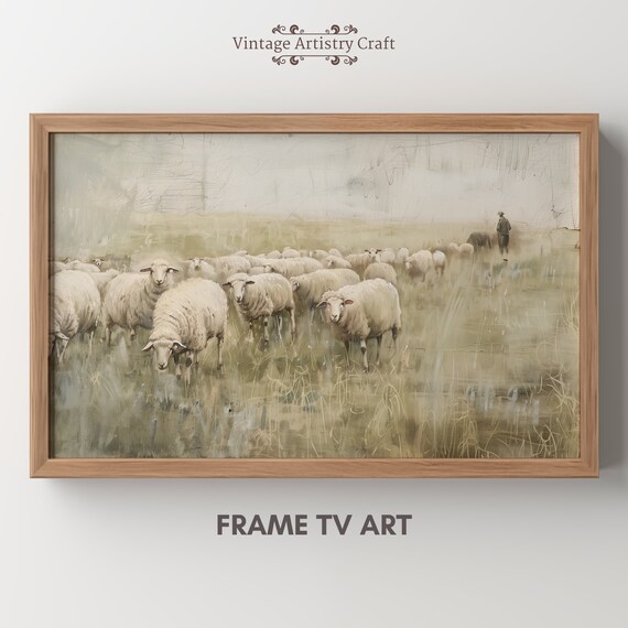 Soft Flock Of Sheep In Golden Grass Vintage Countryside Poster