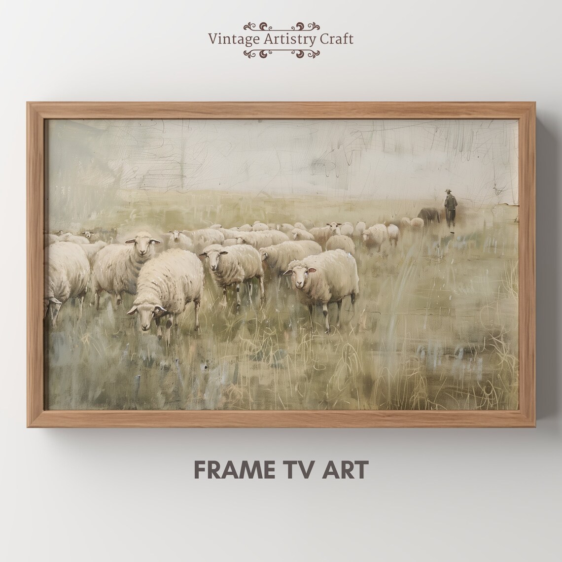 Soft Flock Of Sheep In Golden Grass Vintage Countryside Poster