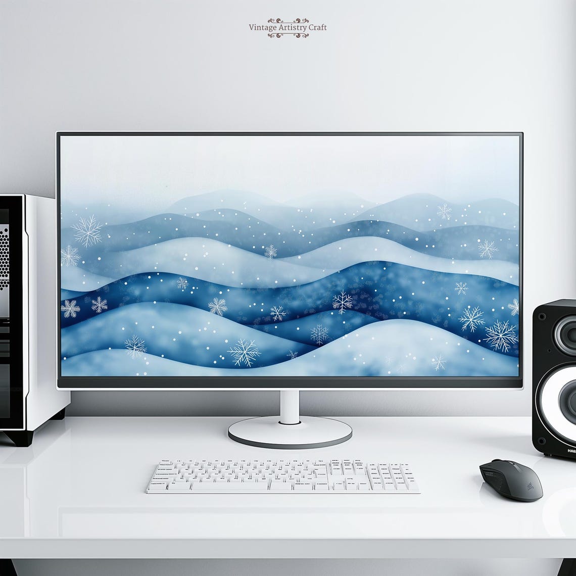Blue Winter Hills Snowflake Digital Art 16x9 4K Ratio File Poster - Image 3