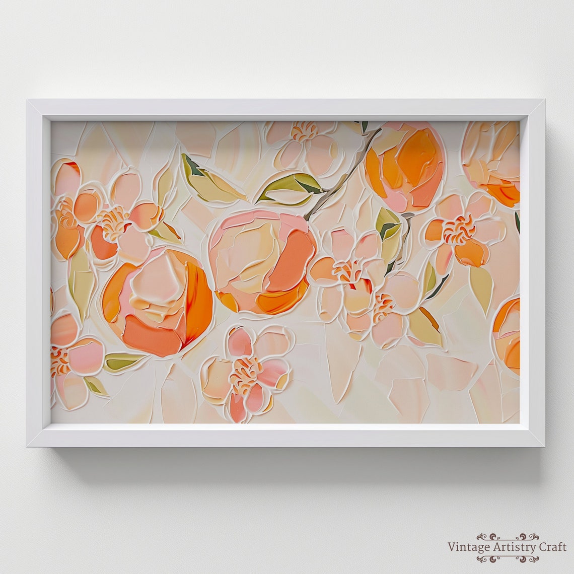 Textured Peach Blossom Impasto Orange Citrus Floral Canvas Poster - Image 8