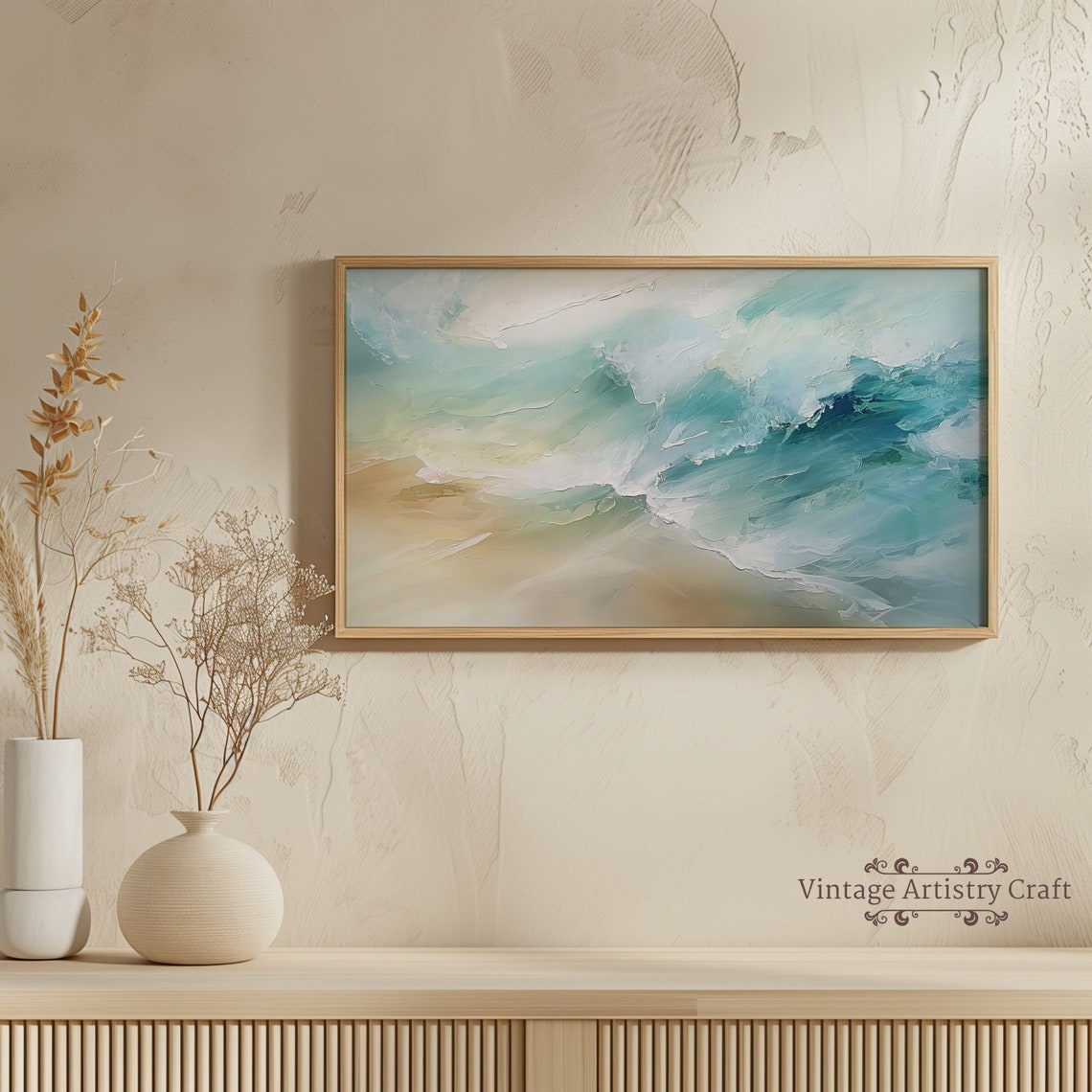 Abstract Teal Ocean Waves Coastal Impasto Texture Seascape Poster - Image 3