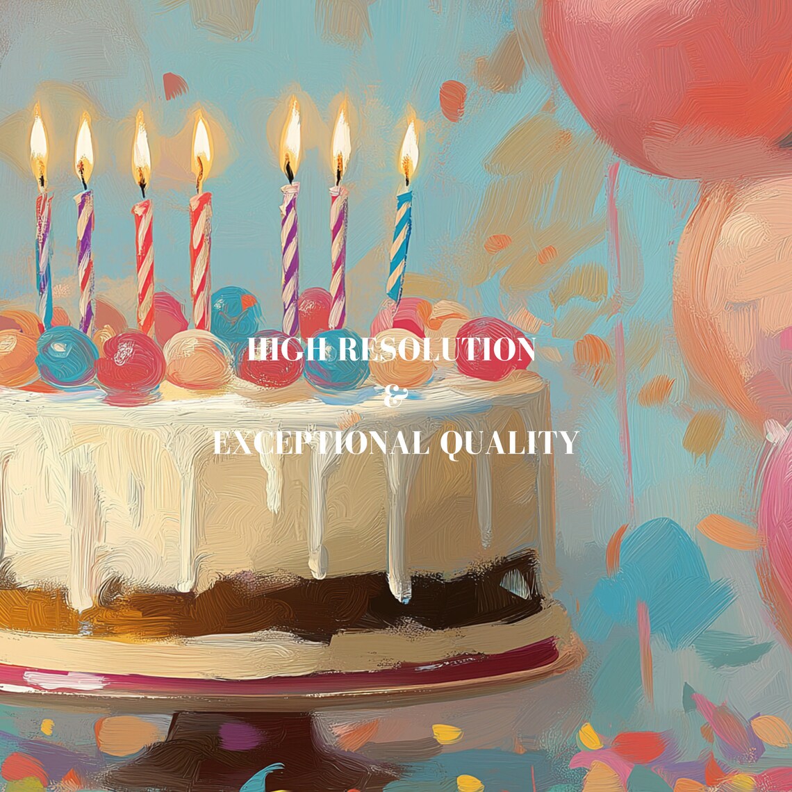 Colorful Birthday Cake Balloons Party Celebration Oil Painting Poster - Image 6