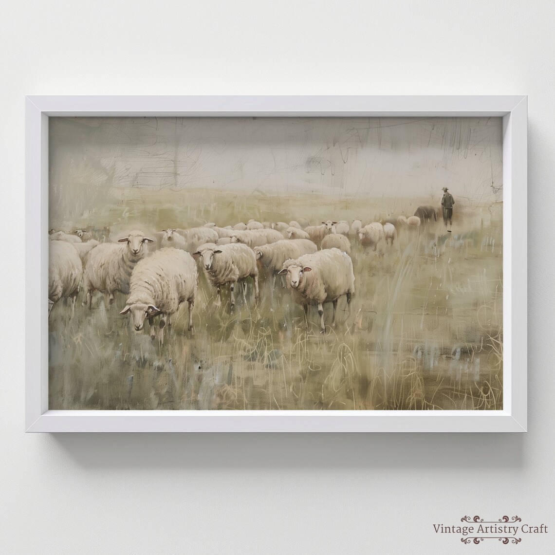 Soft Flock Of Sheep In Golden Grass Vintage Countryside Poster - Image 7