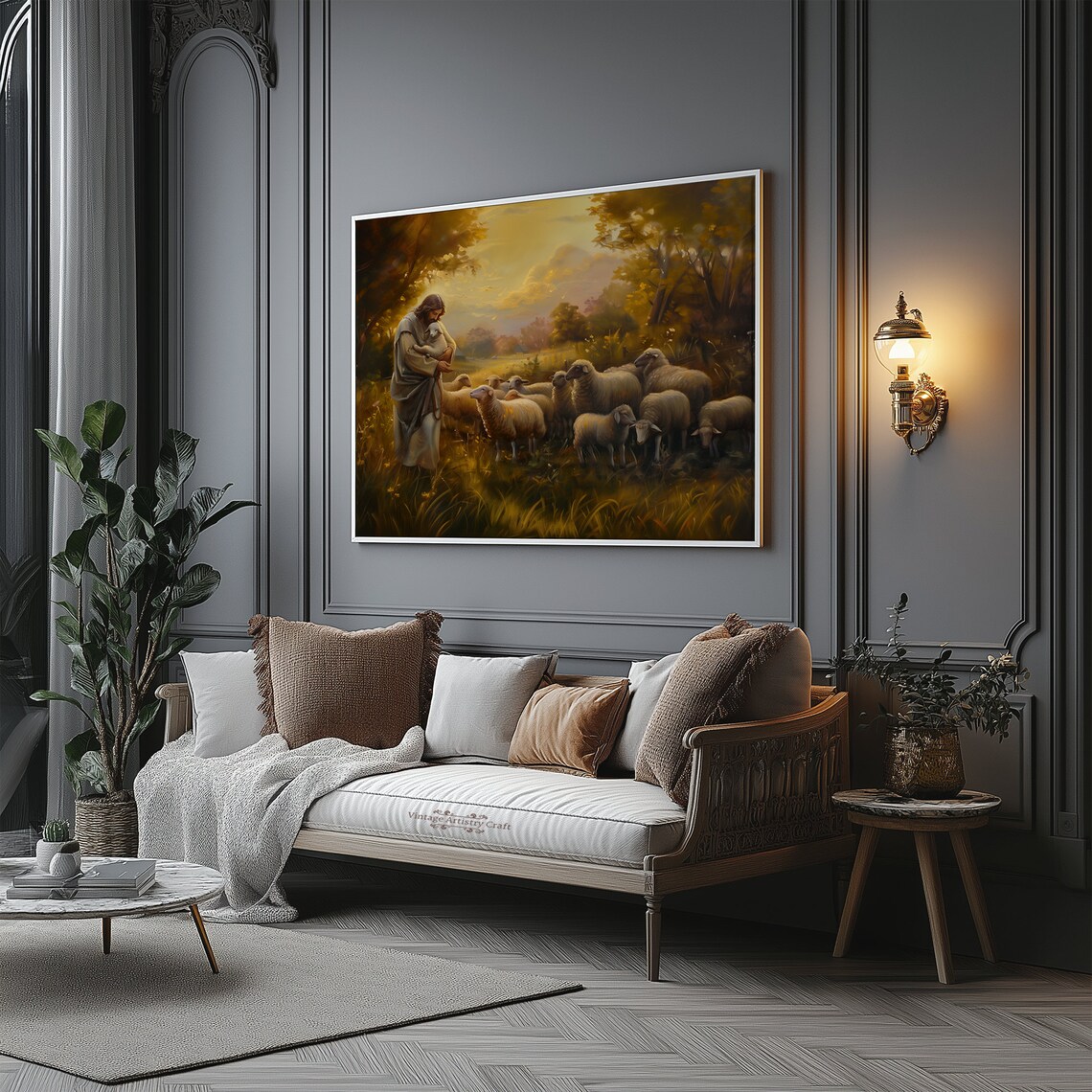 Jesus The Good Shepherd Christian Oil Painting Art Print - Image 7
