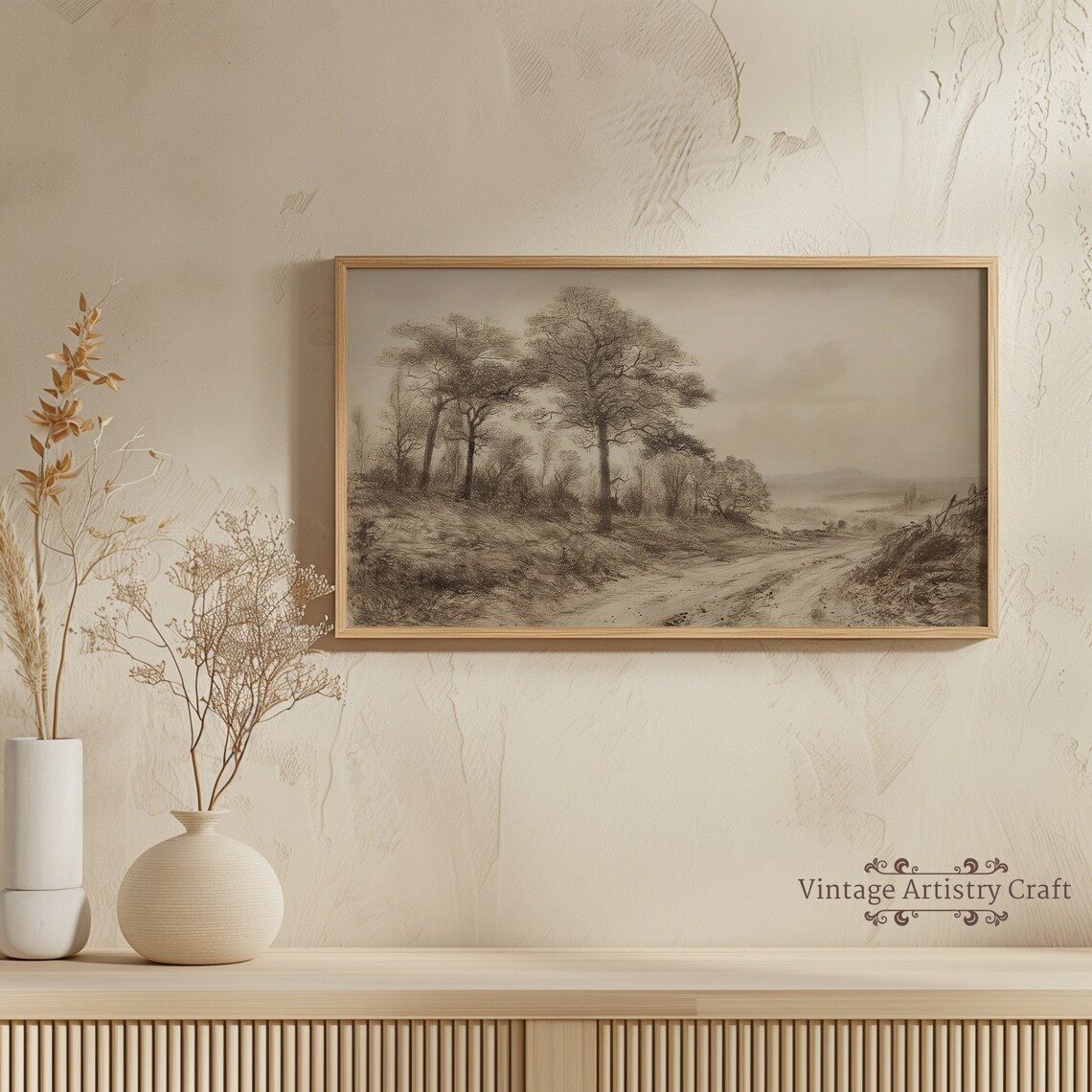 Antique Sepia Ink Trees Landscape Sketch Vintage Country Road Poster - Image 5