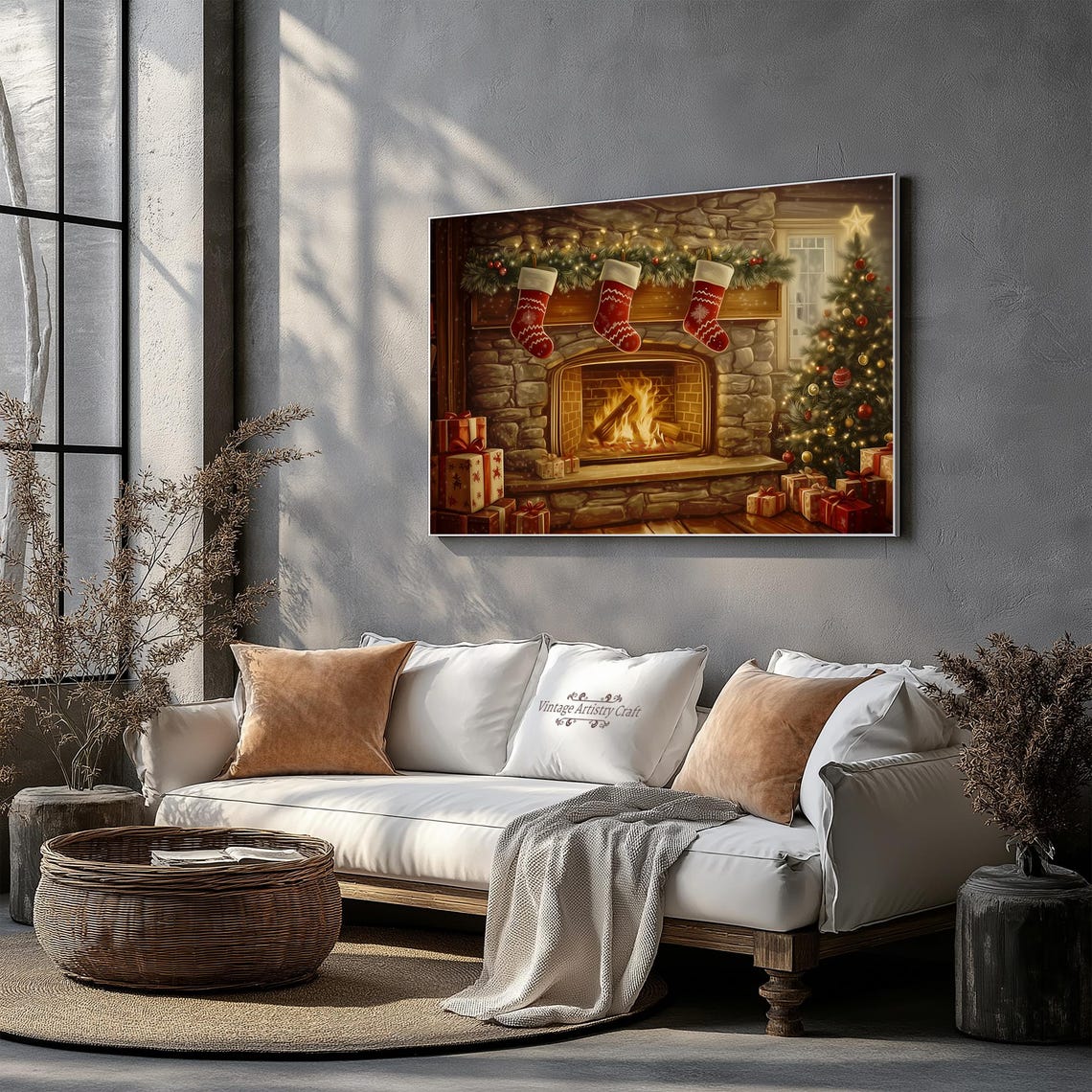 Cozy Christmas Fireplace Stockings Gifts Tree Warm Glow Poster - Image 8