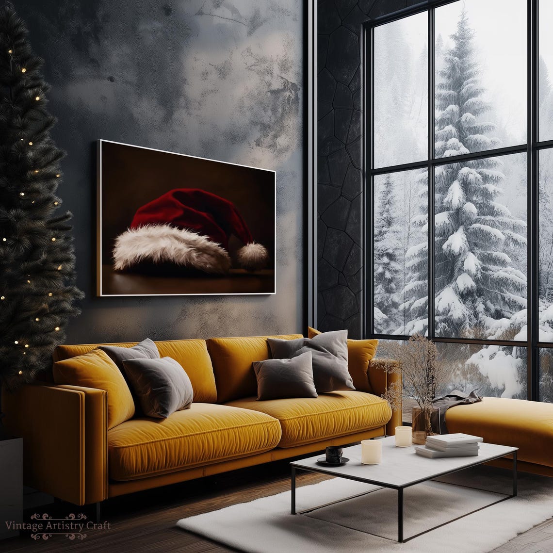 Red Santa Hat Fur Trim Cozy Christmas Holiday Still Life Poster - Image 6