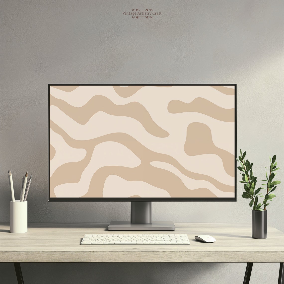 Neutral Beige Abstract Wavy Modern Minimalist Wallpaper Poster