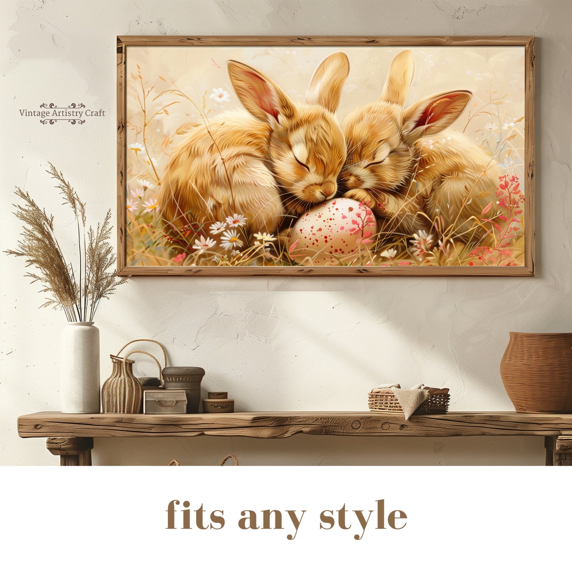 Two Sleeping Bunny Rabbits With Painted Egg Soft Pastel Poster - Image 6
