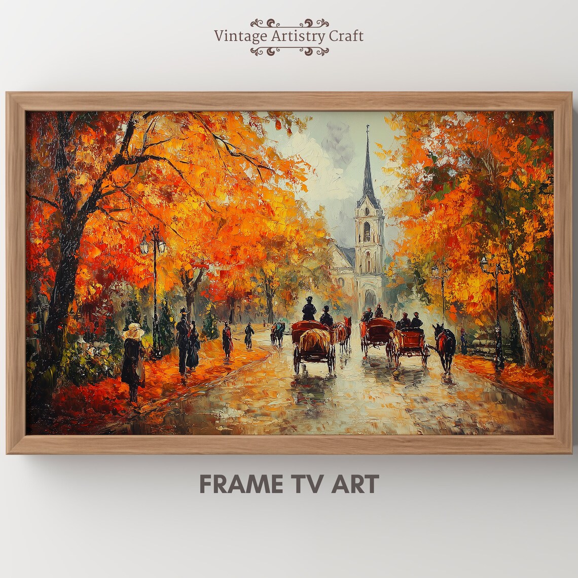 Textured Autumn Horse Carriage Vintage Oil Art Print