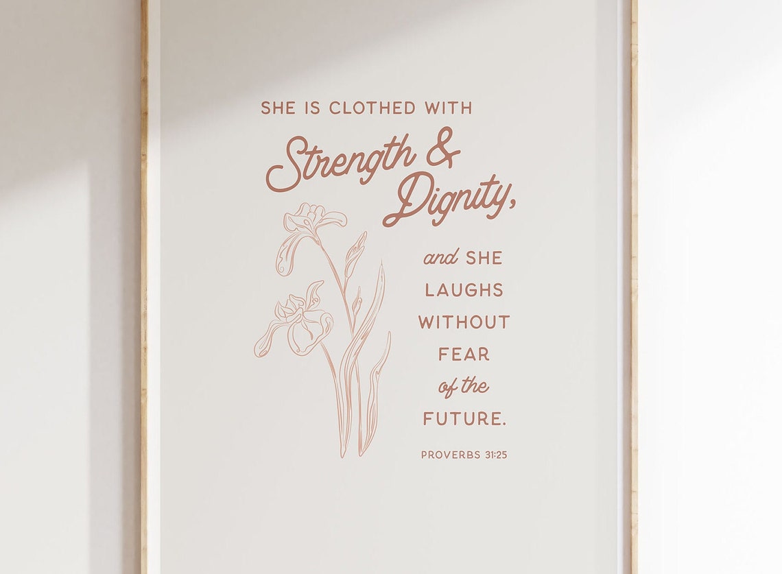 Proverbs 31 25 Bible Verse Wall Art Strength And Dignity Mothers Day Gift Modern Christian Art For Home Decor Scripture Print Gift For Her - Image 2