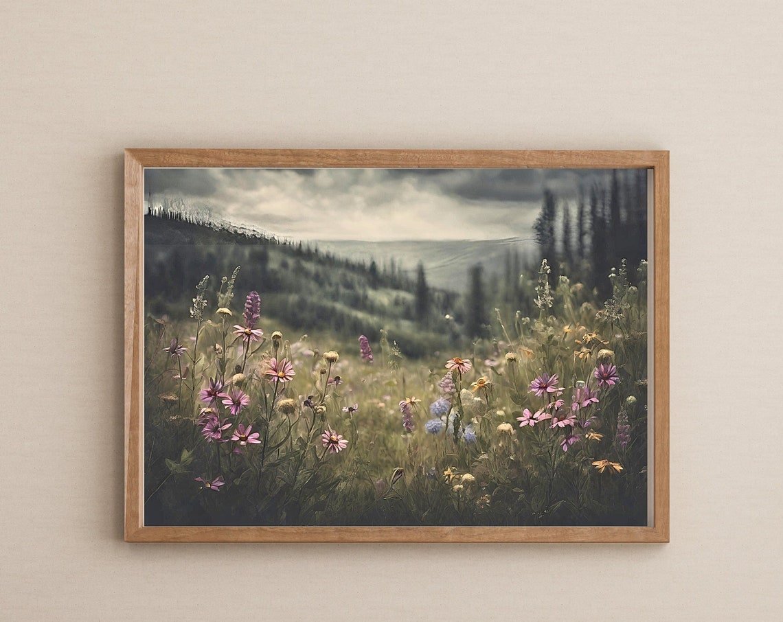 Wildflower Painting Vintage Cottage Garden Decor Print Farmhouse Oil Painting Moody Vintage Wildflower Wall Art
