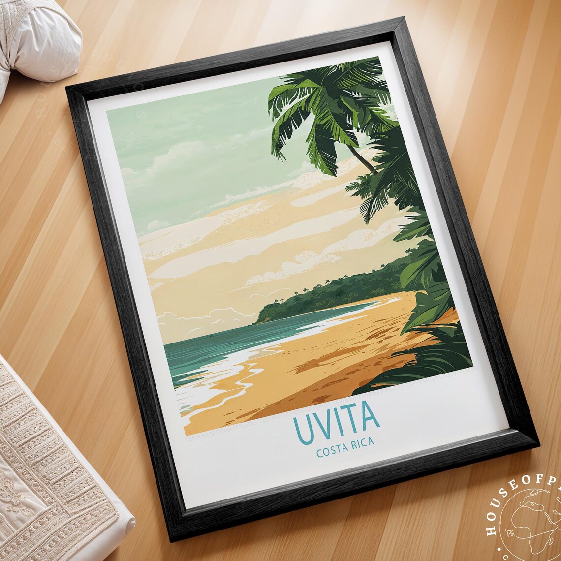 Uvita Costa Rica Sunset Beach Palm Shore Retro Travel Poster