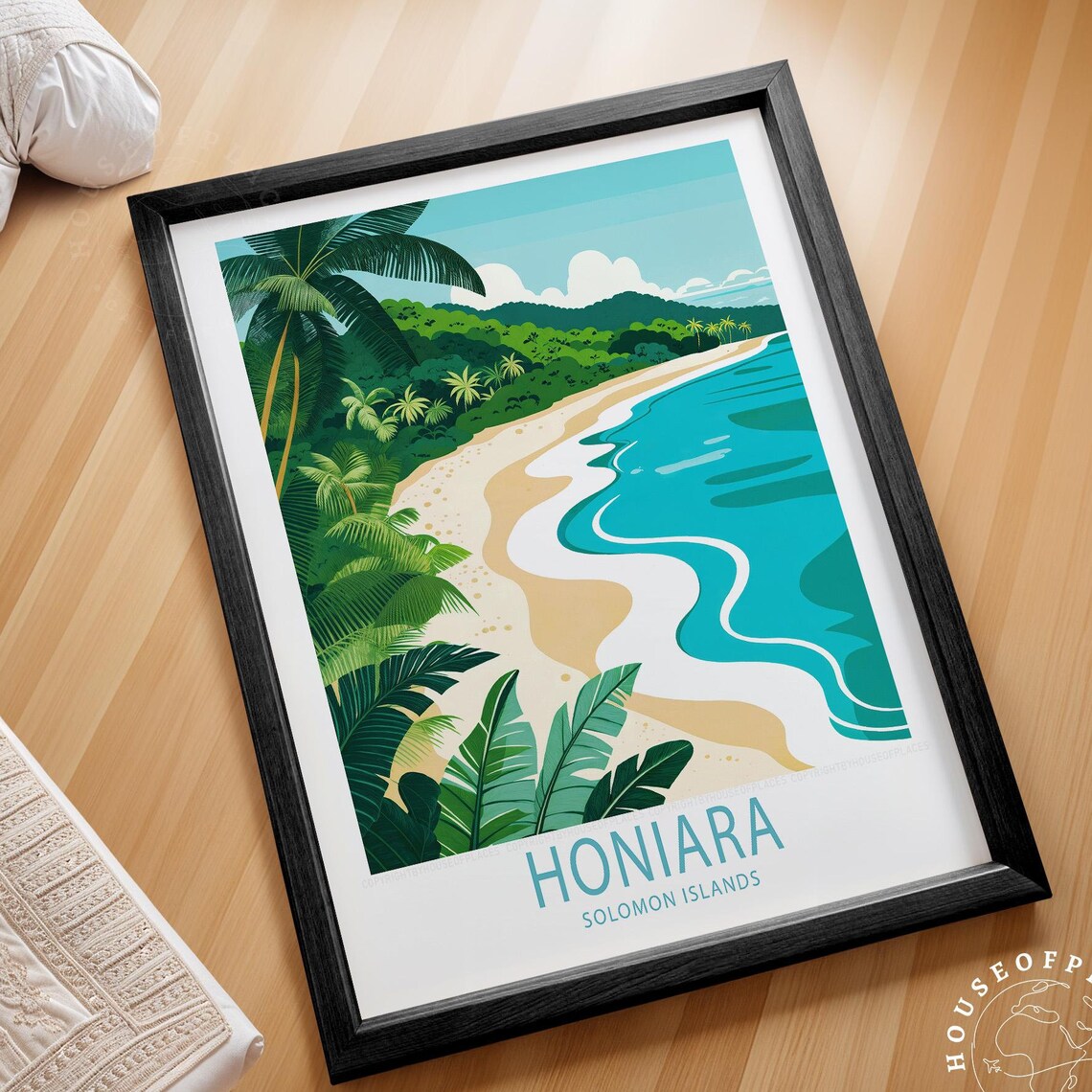 Honiara Solomon Islands Tropical Beach Palms Turquoise Waves Poster