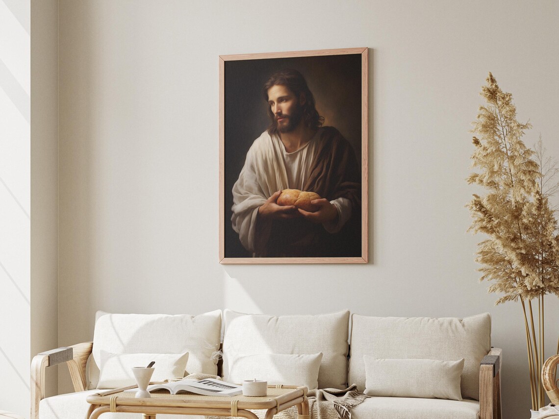 Jesus Christ Bread of Life Oil Painting Dark Christian Art Faith Poster - Image 3