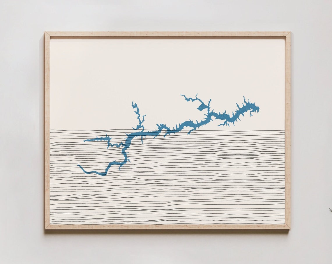 Lake Hickory North Carolina Minimalist Blue Shoreline Map Poster