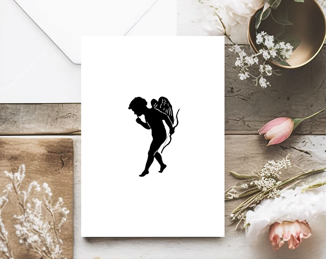 Black Cupid Silhouette Valentine Greeting Card With Envelope Art Print