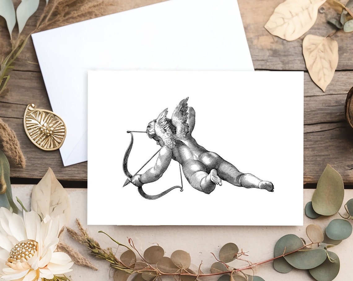 Vintage Cupid Engraving Valentine Day Greeting Card Pack Art Print