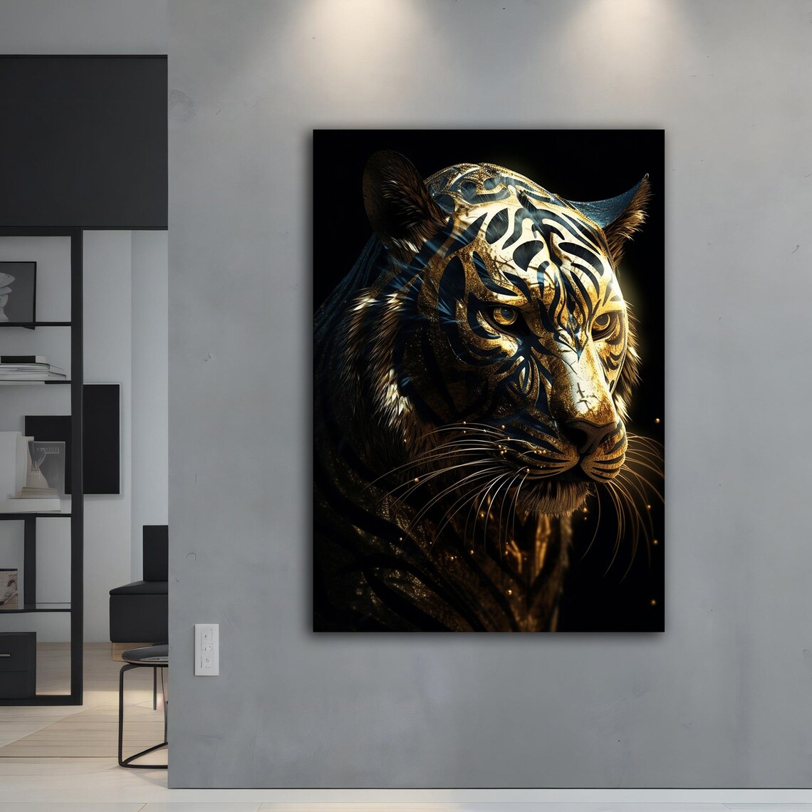 Golden Tiger Black Background Regal Big Cat Portrait Wall Art Poster - Image 4