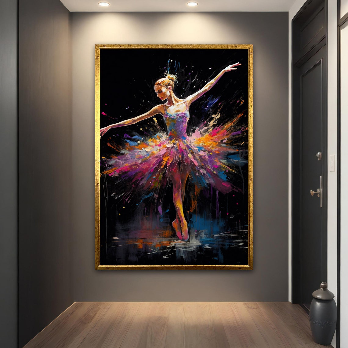 Colorful Ballerina Dancer Paint Splash Tutu Black Wall Art Poster - Image 5