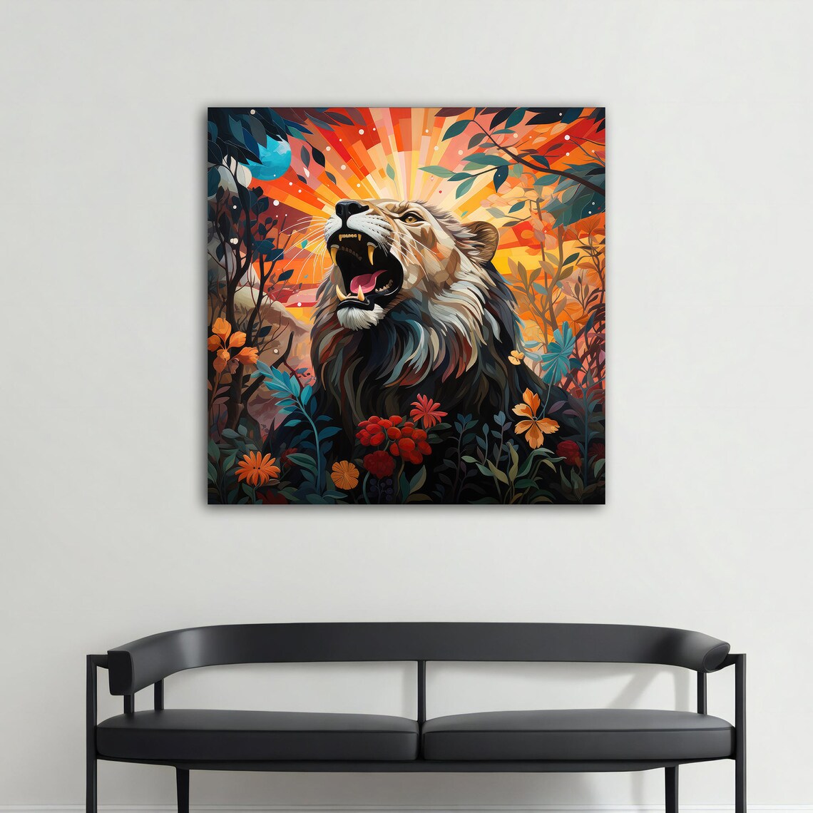 Roaring Lion Pop Art Colorful Tropical Flowers Jungle Wall Poster - Image 4