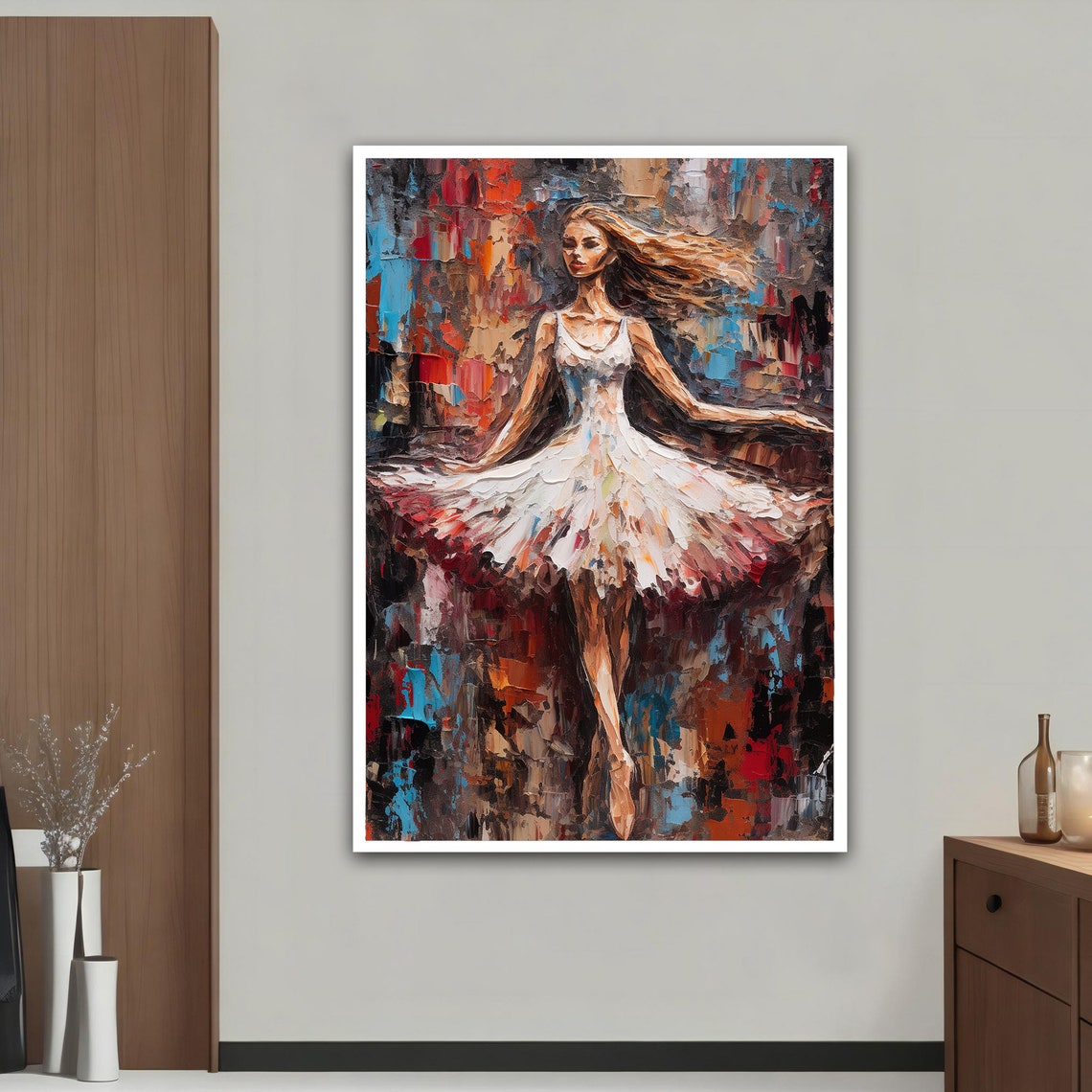 Ballerina White Rose Tutu Heavy Impasto Dance Painting Art Print - Image 3