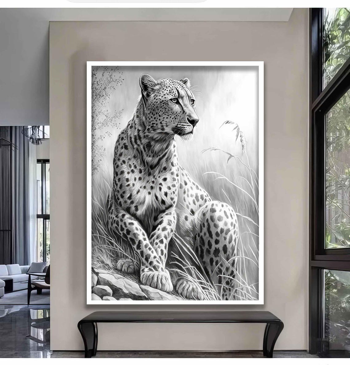 Black And White Leopard Poster Print - Image 2