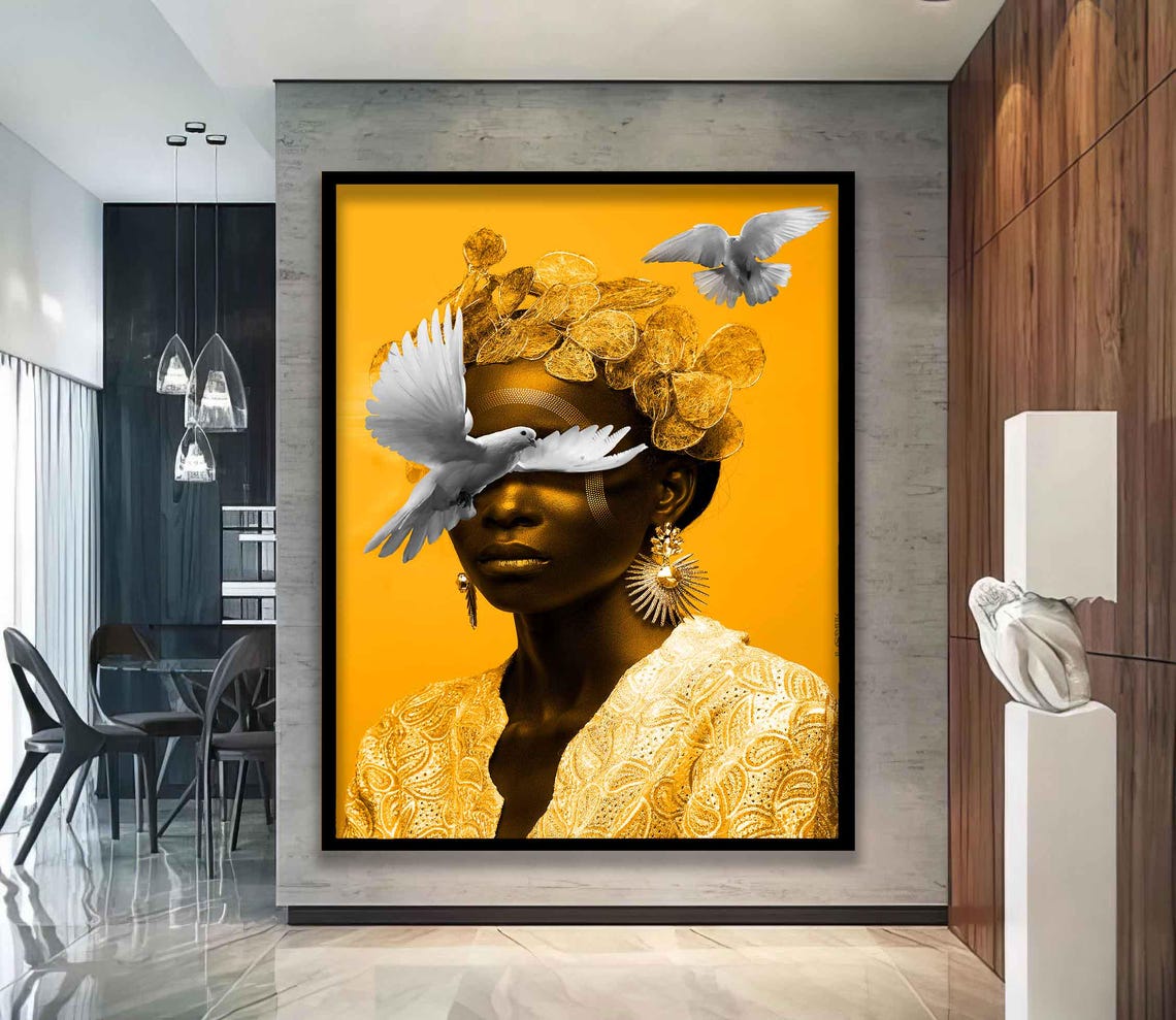 Woman With Bird Wall Art Colorful Modern Woman Print African Woman Painting Woman Wall Decor Bird Wall Art - Image 5