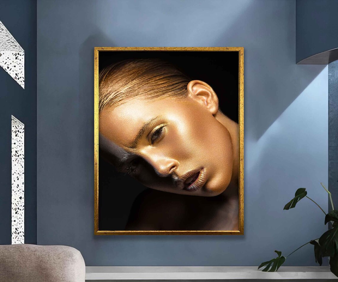 Golden Glitter Woman Portrait Beauty Glow Modern Wall Art Poster - Image 5