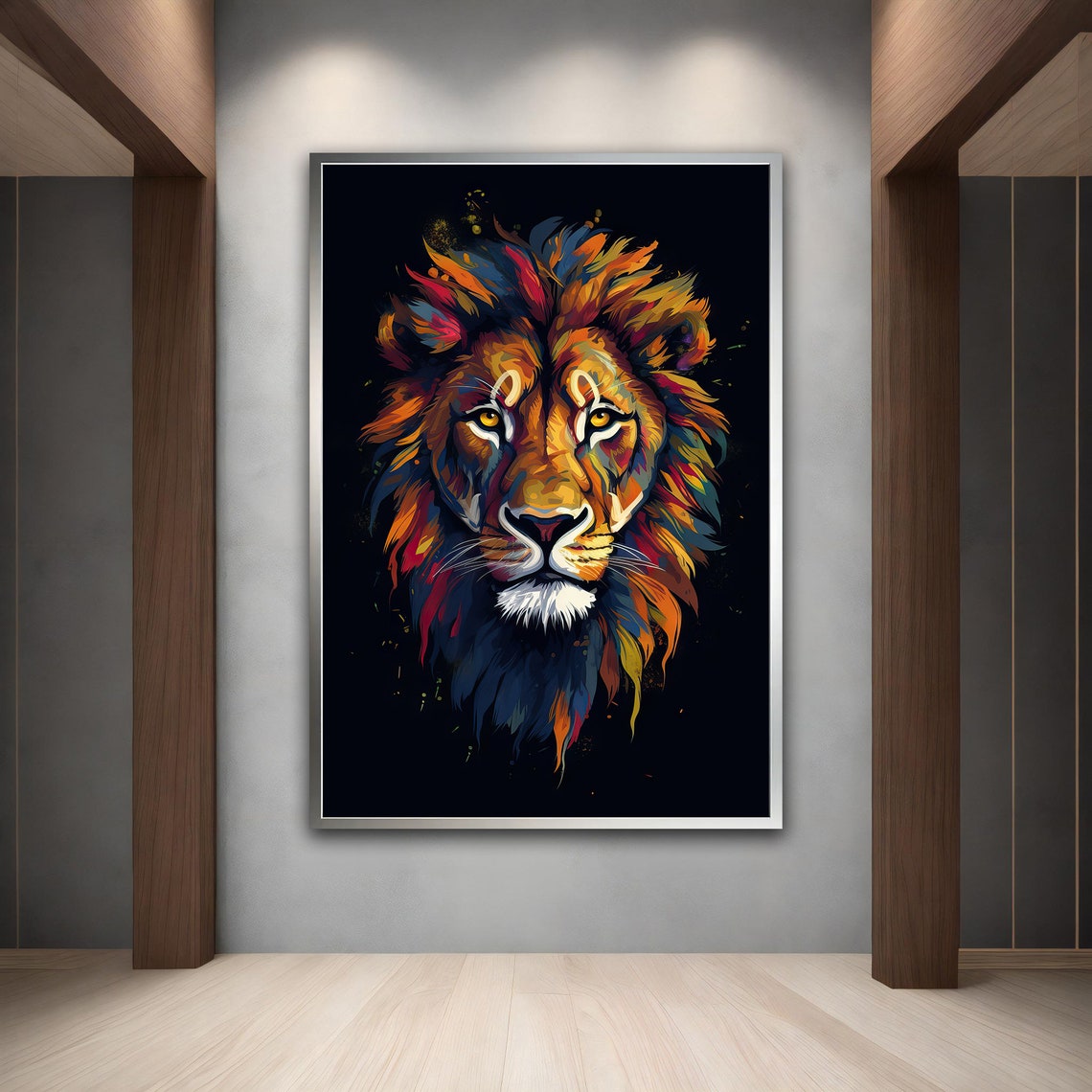 Vibrant Multicolor Lion Head Abstract Wildlife Painting Wall Art Print - Image 4