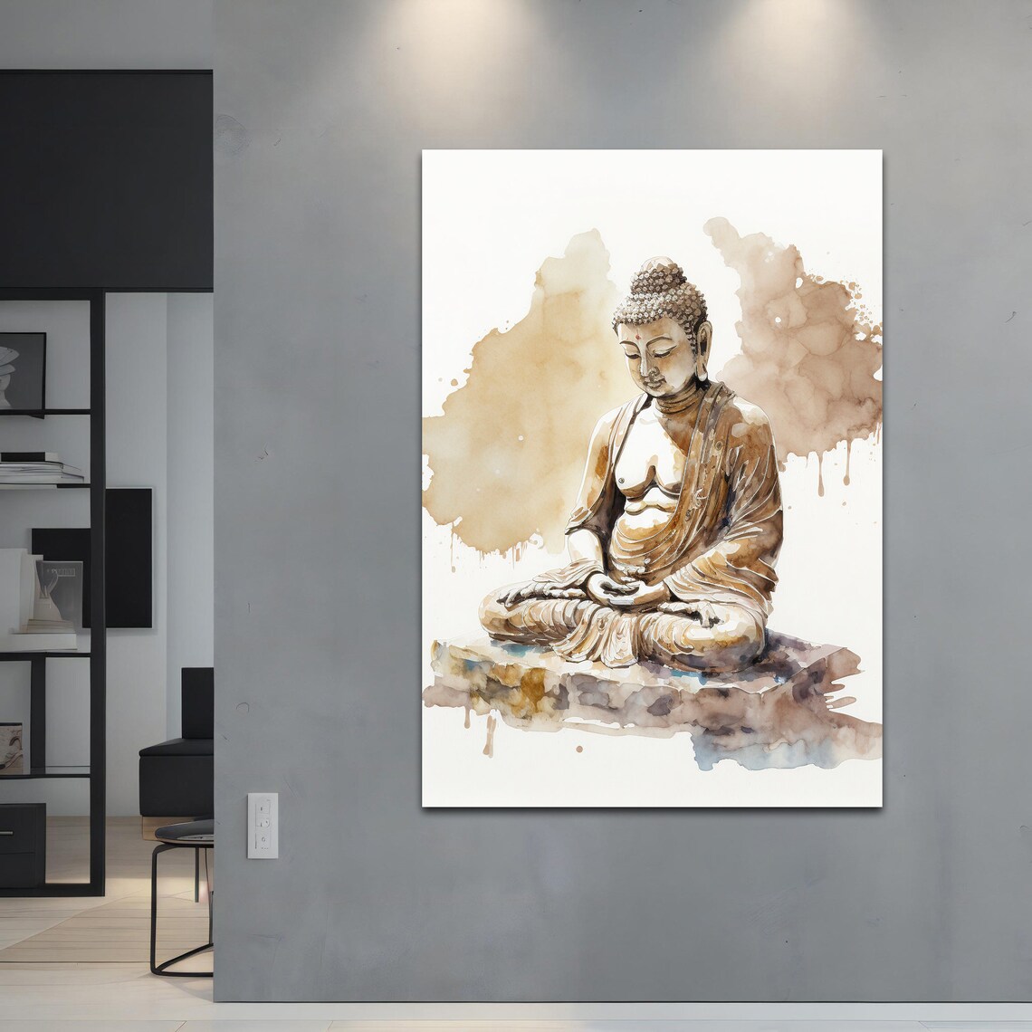 Meditating Buddha Statue Sepia Watercolor Zen Calm Spiritual Poster - Image 2