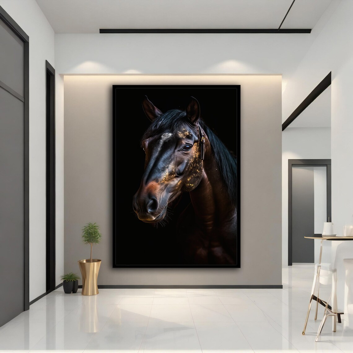 Black And Gold Horse Print Horse Wall Art Animal Animal Print Black Horse Black Horse Wall Decor - Image 4