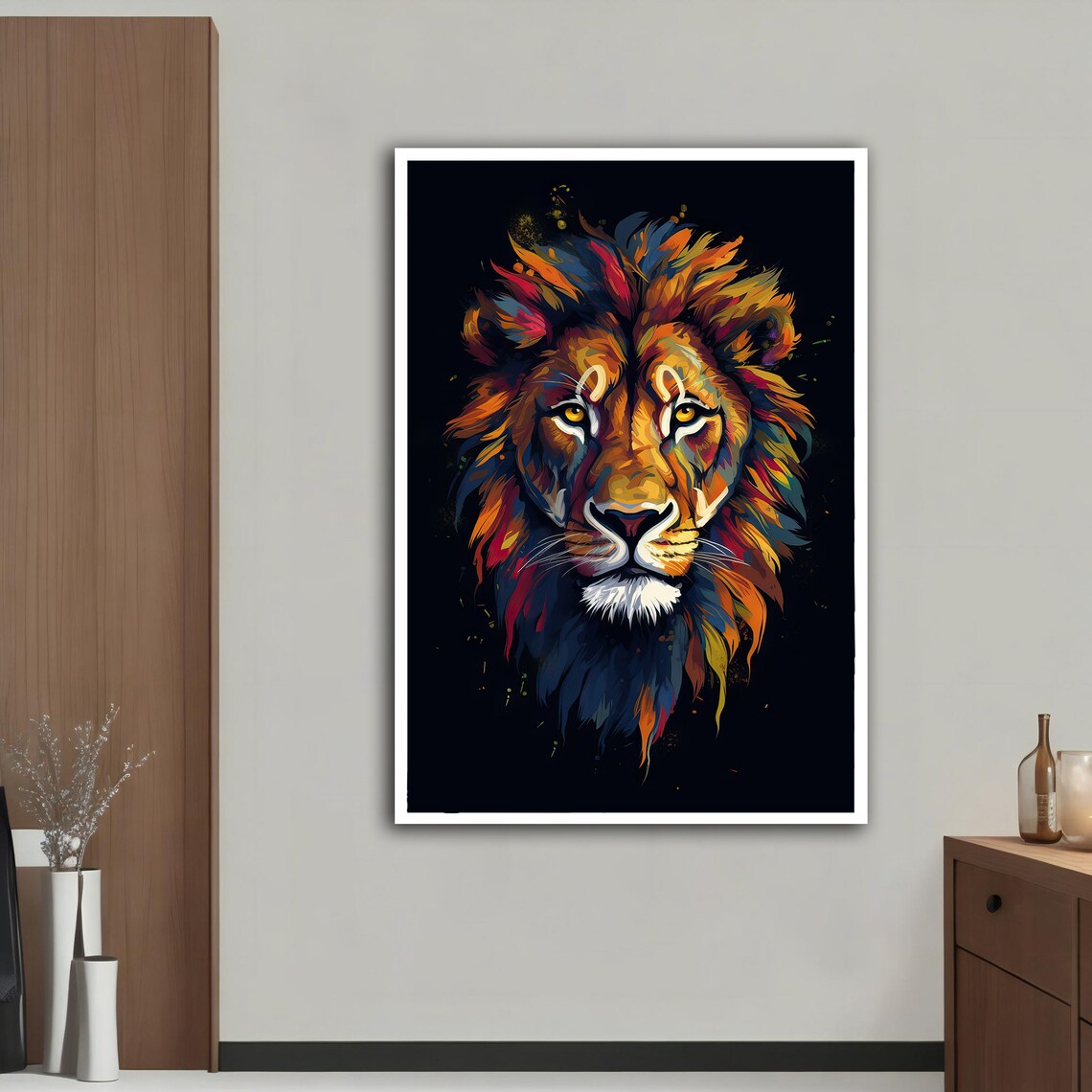 Vibrant Multicolor Lion Head Abstract Wildlife Painting Wall Art Print - Image 2
