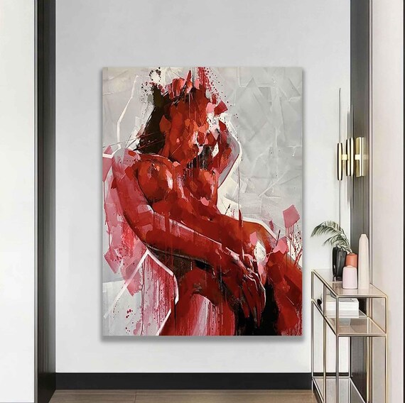 Red Abstract Woman Figure Bold Crimson Brushstroke Modern Wall Art Poster