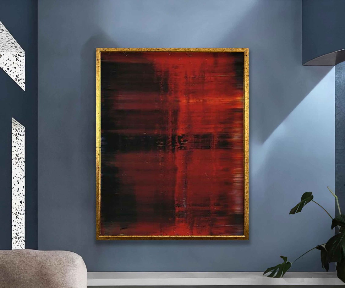 Crimson Red Black Abstract Expressionist Modern Wall Art Poster - Image 2