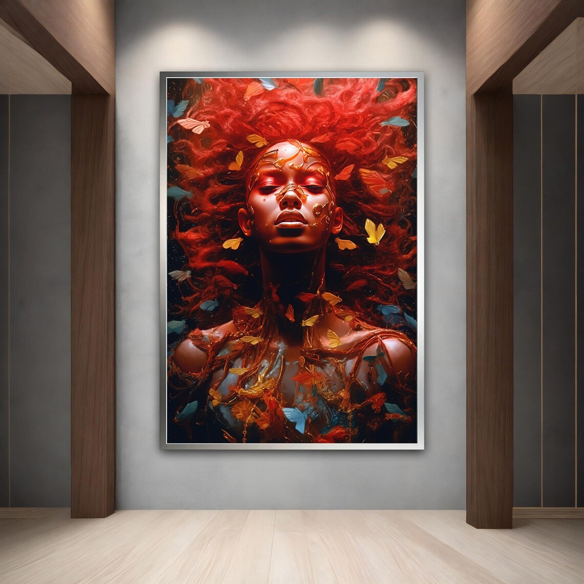 Fiery Red Hair Woman Butterflies Golden Goddess Dreamy Art Poster - Image 5