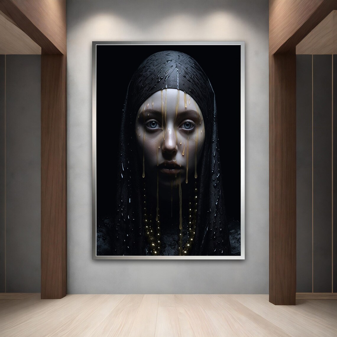 Dark Veiled Woman Golden Tears Dramatic Gothic Portrait Art Poster - Image 4