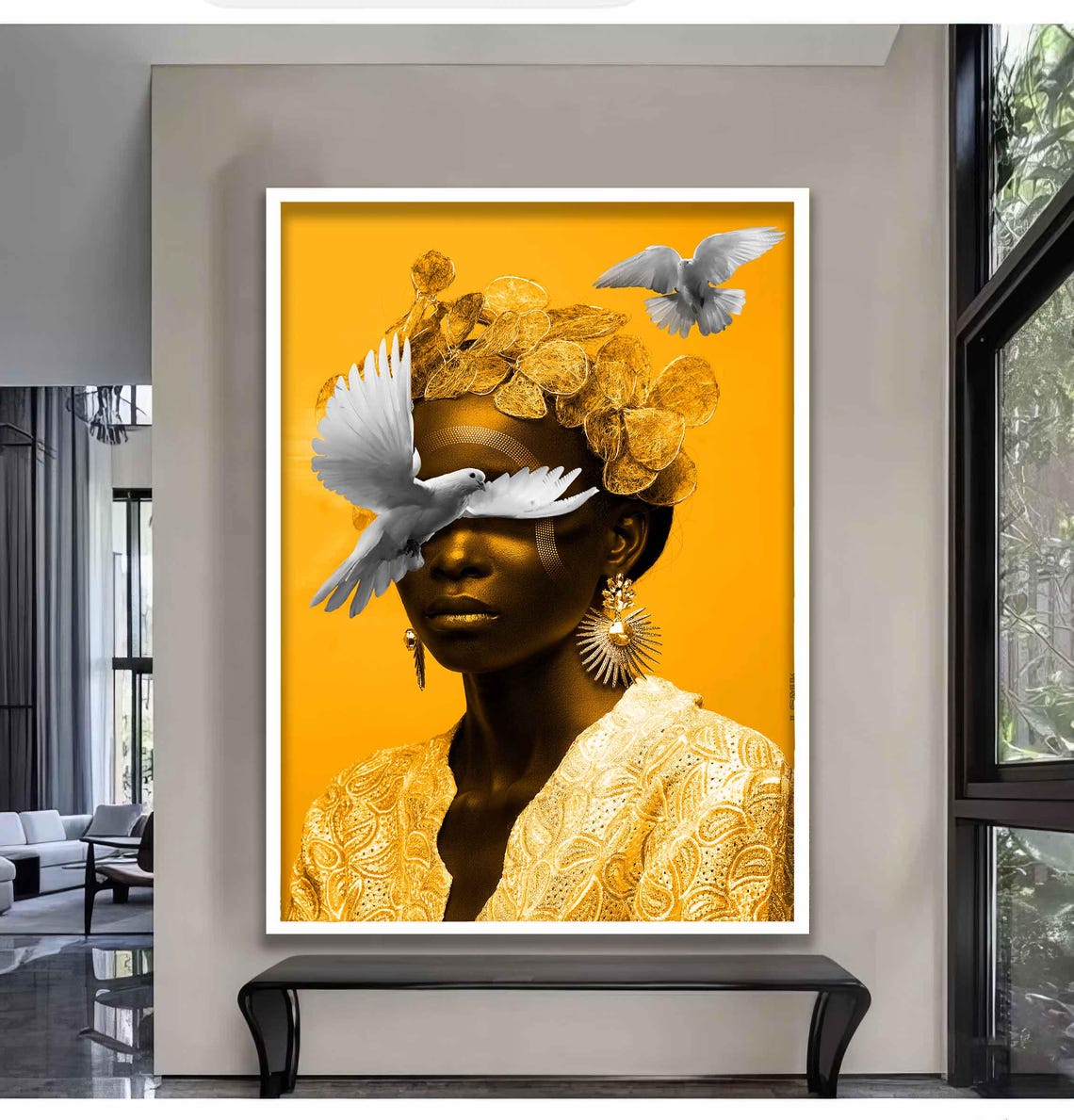 Woman With Bird Wall Art Colorful Modern Woman Print African Woman Painting Woman Wall Decor Bird Wall Art - Image 2