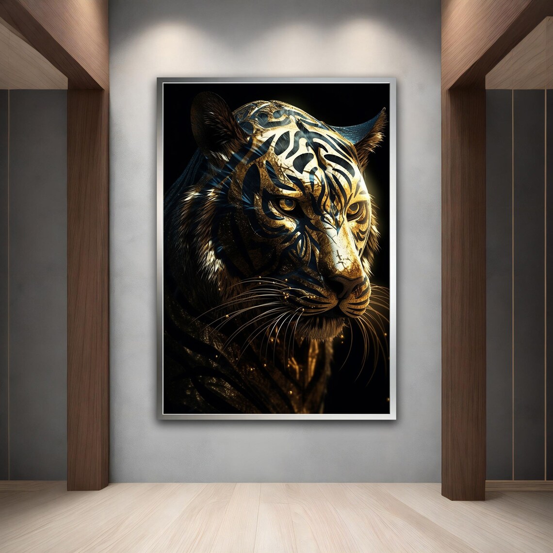 Golden Tiger Black Background Regal Big Cat Portrait Wall Art Poster - Image 3