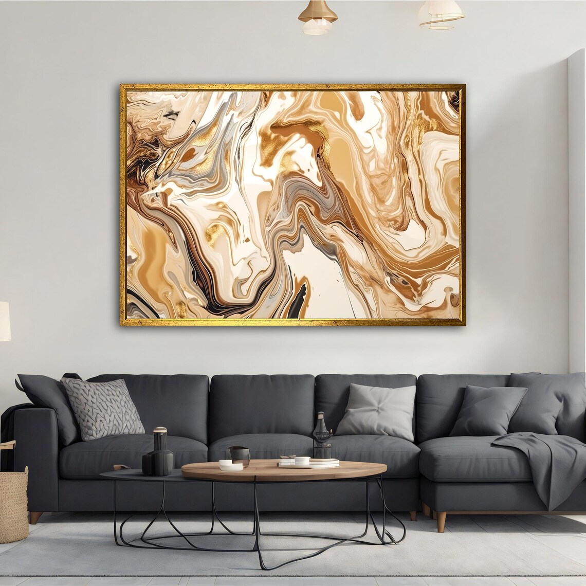 Cream Gold Marbling Abstract Painting Swirl Liquid Neutral Wall Poster - Image 5