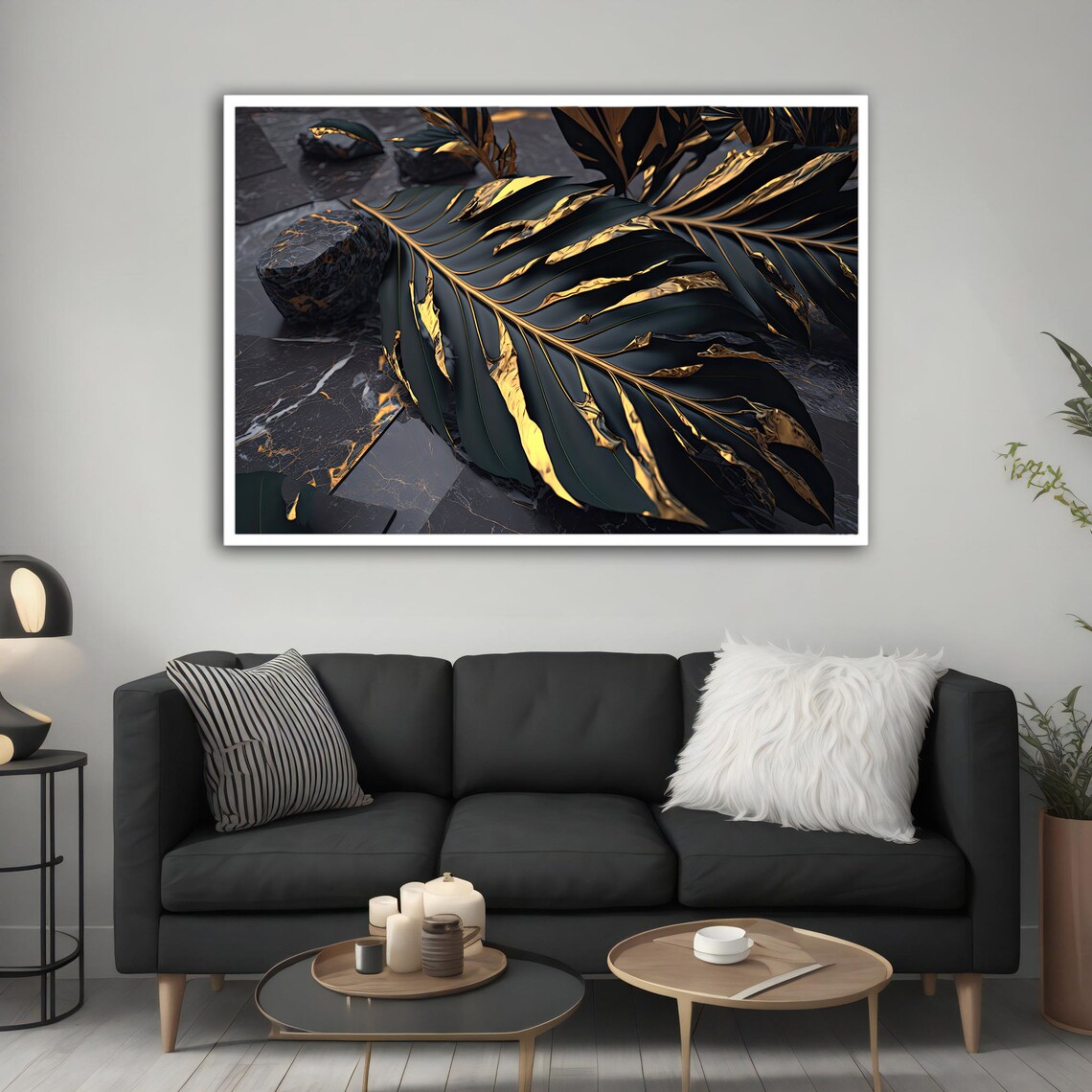 Black And Gold Leaf Modern Abstract Poster - Image 3
