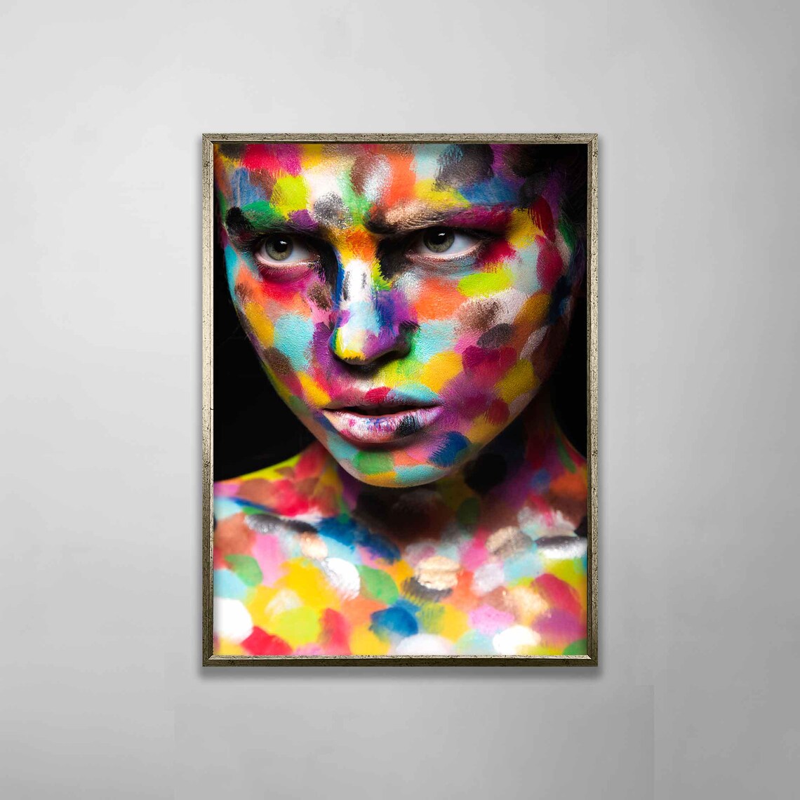 Woman Face Rainbow Confetti Body Paint Colorful Modern Portrait Poster - Image 3
