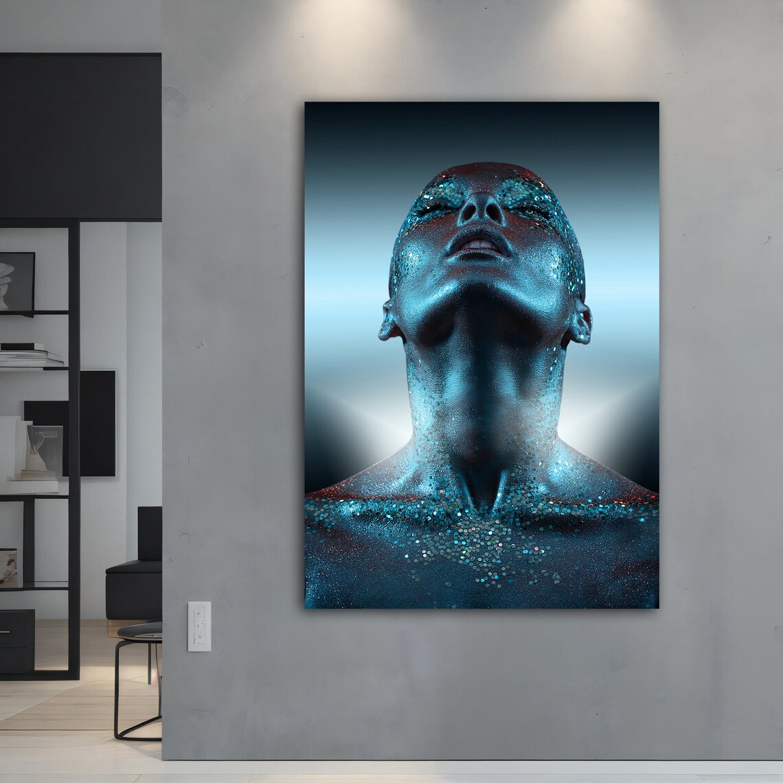 Blue Body Paint Woman Glitter Dramatic Portrait Modern Art Poster - Image 4