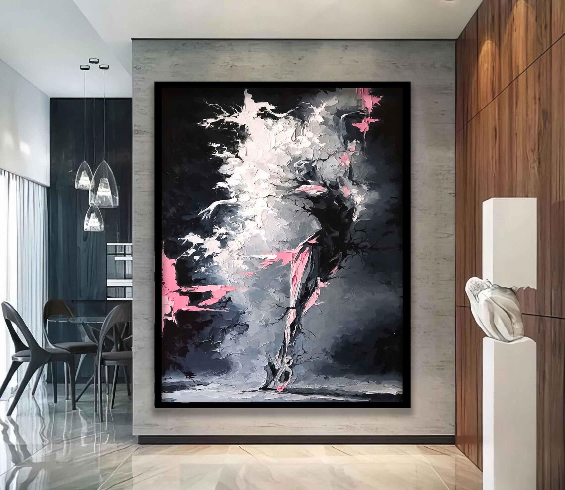 Abstract Ballerina Smoke Pink Black Dancer Painting Graceful Wall Art Poster - Image 4