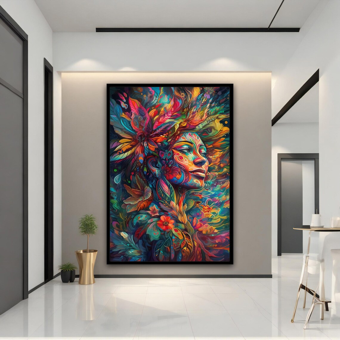Colorful Floral Hair Woman Vibrant Psychedelic Portrait Art Poster - Image 5