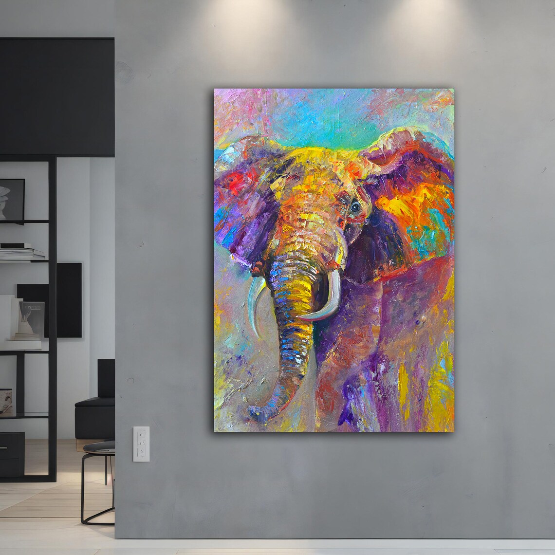 Colorful Abstract Elephant Impasto Oil Painting Wall Art Poster - Image 4