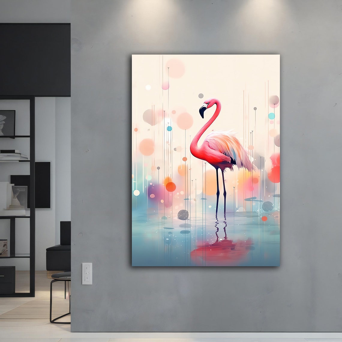 Pink Flamingo Pastel Dreamy Water Reflection Wall Art Poster - Image 4